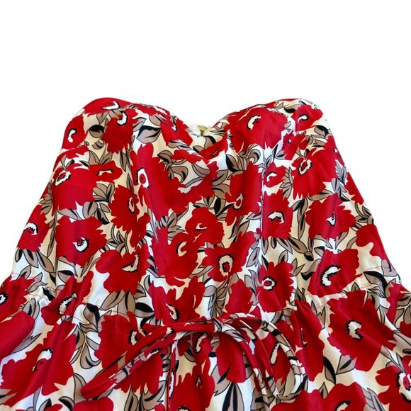 Grace Willow Floral Print Strapless Dress Mini Date Night Flowy Red White Sz 4 - Picture 3 of 13